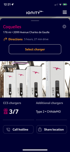 Charger at Coquelle - 5 Things to know when taking a Battery Electric Car to France